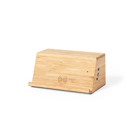 Bambusowy głośnik bezprzewodowy 3W, bezprzewodowa ładowarka 10W (V8312-18)
