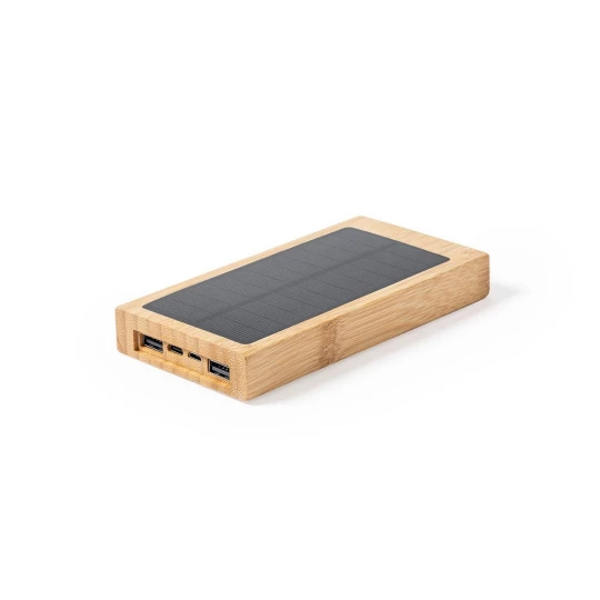 Bambusowy power bank 10000 mAh, bezprzewodowa ładowarka 5W, ładowarka słoneczna (V8335-16)