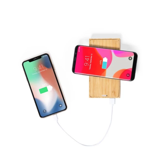 Bambusowy power bank 10000 mAh, bezprzewodowa ładowarka 5W, ładowarka słoneczna (V8335-16)