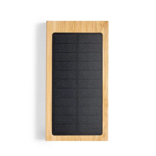 Bambusowy power bank 10000 mAh, bezprzewodowa ładowarka 5W, ładowarka słoneczna (V8335-16)