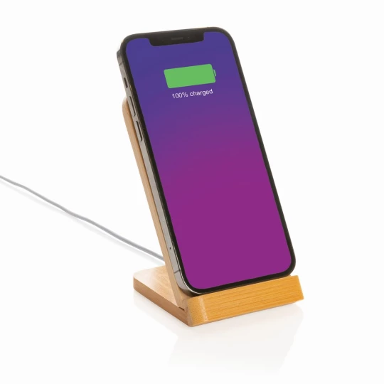 Bambusowa ładowarka bezprzewodowa 5W, stojak na telefon (P308.359)