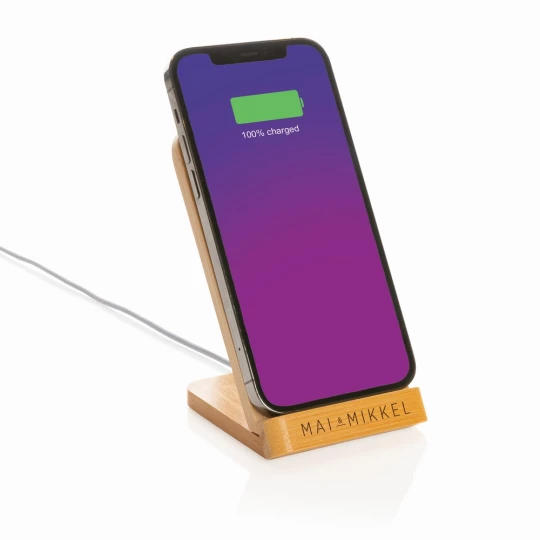 Bambusowa ładowarka bezprzewodowa 5W, stojak na telefon (P308.359)