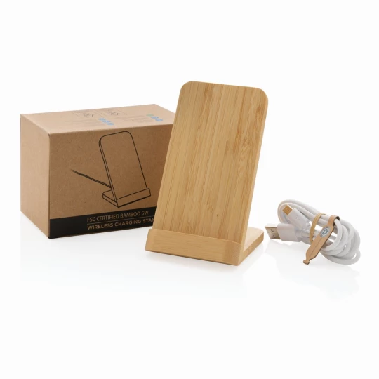 Bambusowa ładowarka bezprzewodowa 5W, stojak na telefon (P308.359)