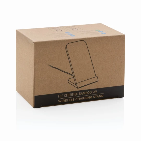 Bambusowa ładowarka bezprzewodowa 5W, stojak na telefon (P308.359)