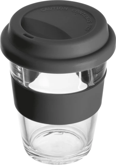 Szklany kubek z pokrywką 300 ml - czarny - (GM-62572-03)
