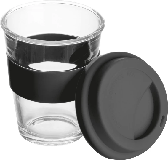 Szklany kubek z pokrywką 300 ml - czarny - (GM-62572-03)