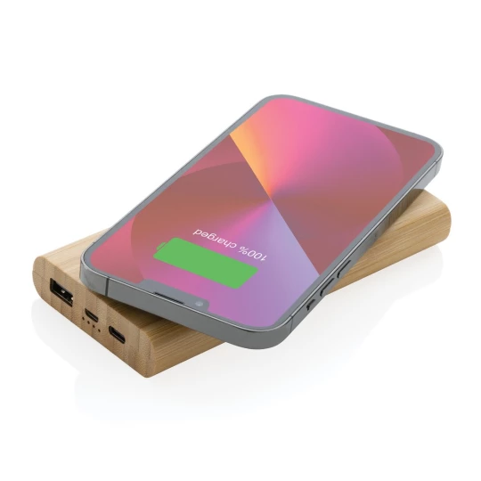 Bambusowy, bezprzewodowy power bank 8000 mAh, ładowarka bezprzewodowa 5W (P322.359)