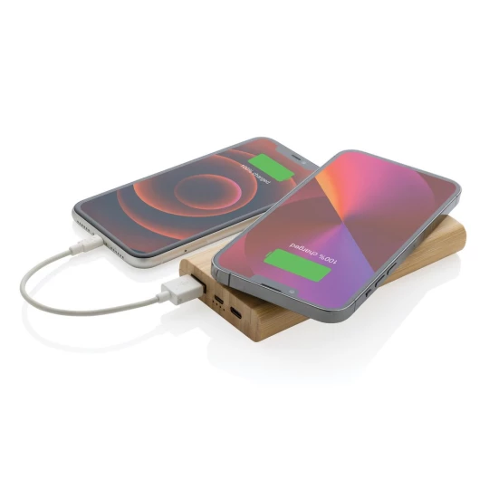 Bambusowy, bezprzewodowy power bank 8000 mAh, ładowarka bezprzewodowa 5W (P322.359)