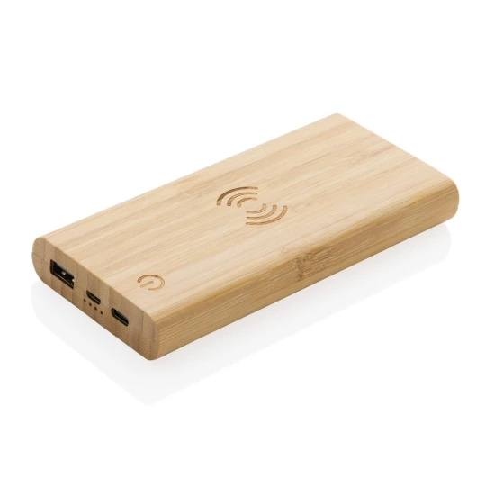Bambusowy, bezprzewodowy power bank 8000 mAh, ładowarka bezprzewodowa 5W (P322.359)