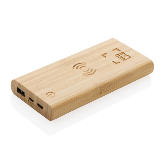 Bambusowy, bezprzewodowy power bank 8000 mAh, ładowarka bezprzewodowa 5W (P322.359)