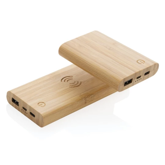 Bambusowy, bezprzewodowy power bank 8000 mAh, ładowarka bezprzewodowa 5W (P322.359)