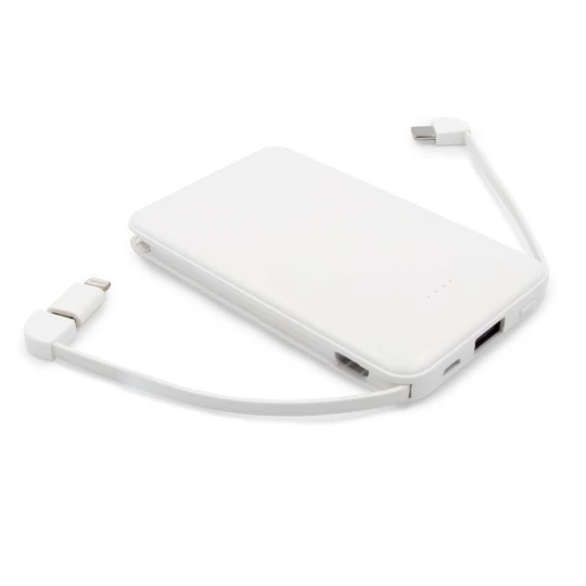 Power bank 5000 mAh ze zintegrowanymi kablami, adapter w komplecie | Presley (V0905-02)