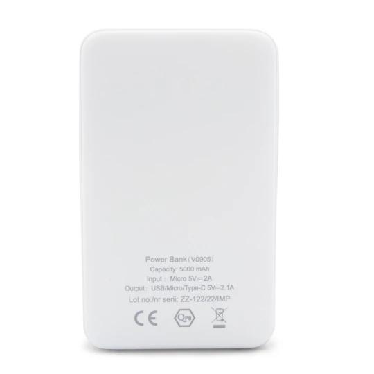 Power bank 5000 mAh ze zintegrowanymi kablami, adapter w komplecie | Presley (V0905-02)