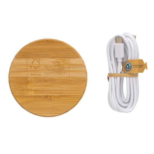 Bambusowa ładowarka bezprzewodowa 15W (P308.389)