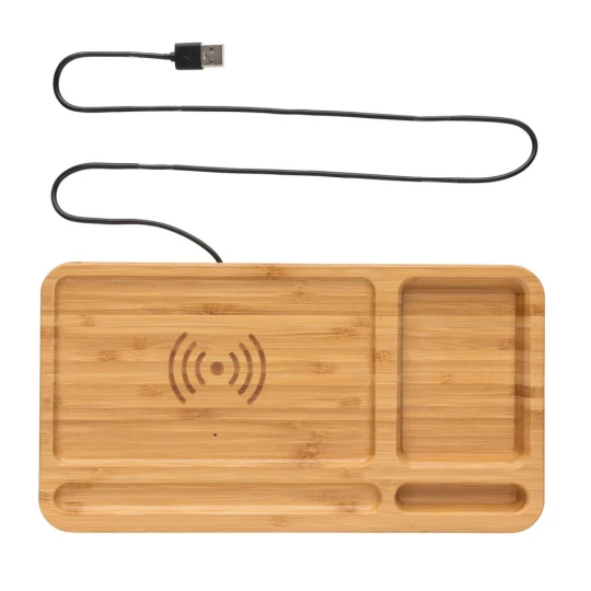 Bambusowa ładowarka bezprzewodowa 10W, organizer na biurko (P308.399)
