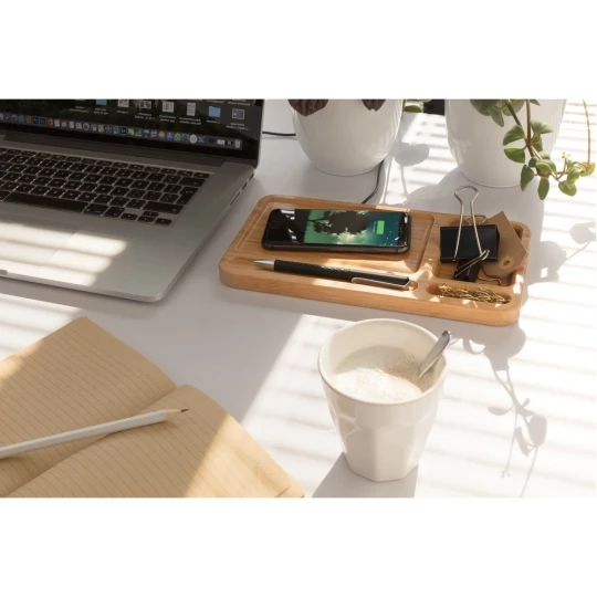 Bambusowa ładowarka bezprzewodowa 10W, organizer na biurko (P308.399)