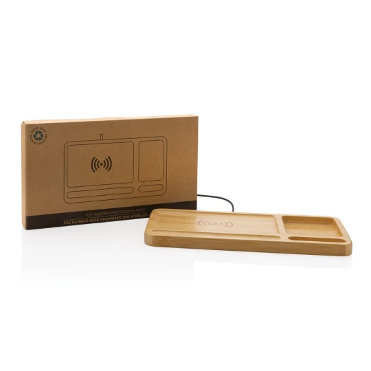 Bambusowa ładowarka bezprzewodowa 10W, organizer na biurko (P308.399)