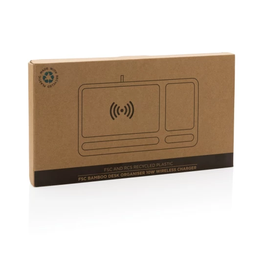 Bambusowa ładowarka bezprzewodowa 10W, organizer na biurko (P308.399)