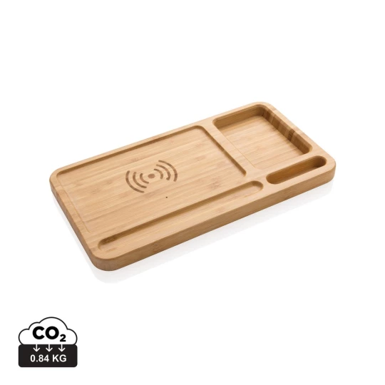 Bambusowa ładowarka bezprzewodowa 10W, organizer na biurko (P308.399)