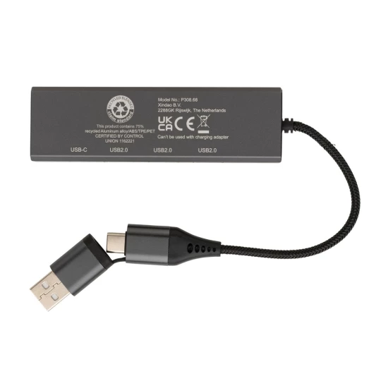 Hub USB 2.0 z USB C, aluminium z recyklingu (P308.682)