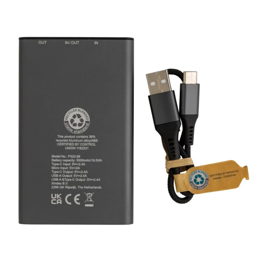 Power bank 5000 mAh Terra, aluminium z recyklingu (P322.682)