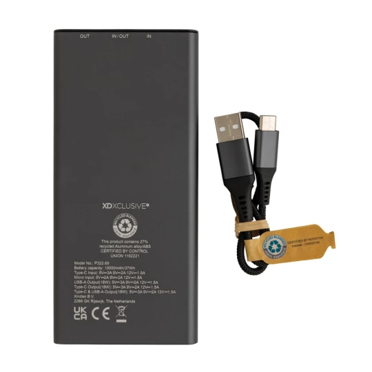 Szybki power bank 10000 mAh Terra, aluminium z recyklingu (P322.692)