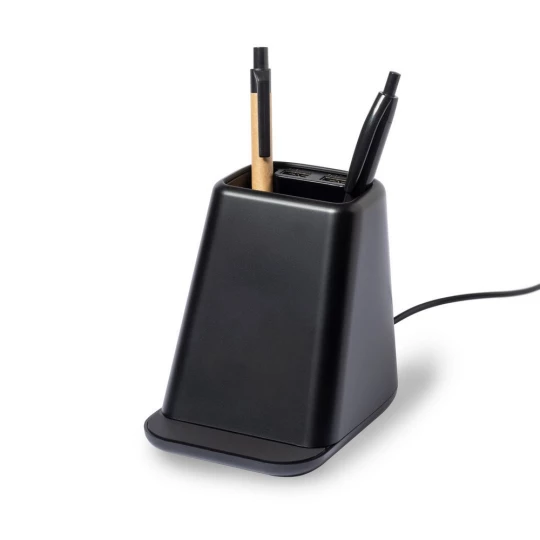 Ładowarka bezprzewodowa 15W, 2 wyjścia USB, pojemnik na przybory do pisania, stojak na telefon (V1113-03)