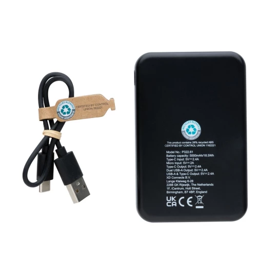 Power bank 5000 mAh, plastik z recyklingu (P322.611)