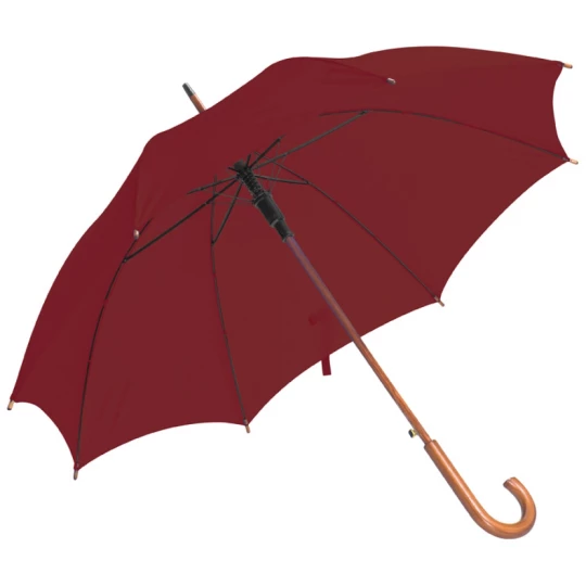 Parasol automatyczny z drewnianą rączką 105 cm - bordowy - (GM-45131-02)