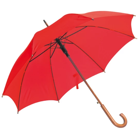 Parasol automatyczny z drewnianą rączką 105 cm - czerwony - (GM-45131-05)