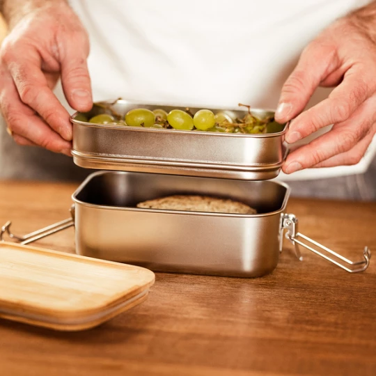 Double lunch box Alcora, srebrny (R08209.01)