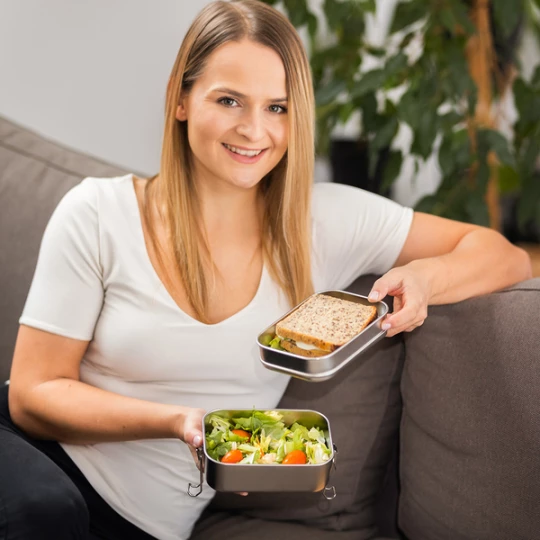 Double lunch box Alcora, srebrny (R08209.01)