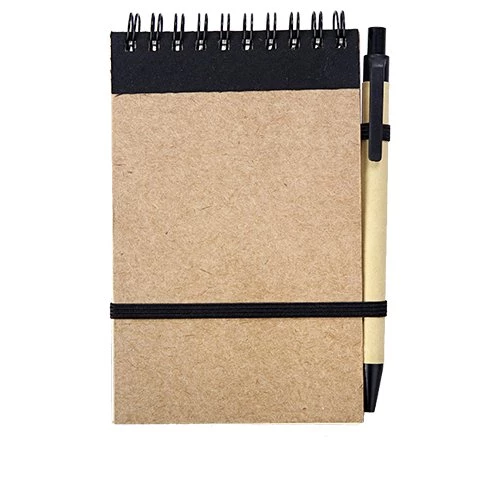 Notes Kraft 90x140/70k gładki z długopisem, czarny/beżowy (R73795.02)