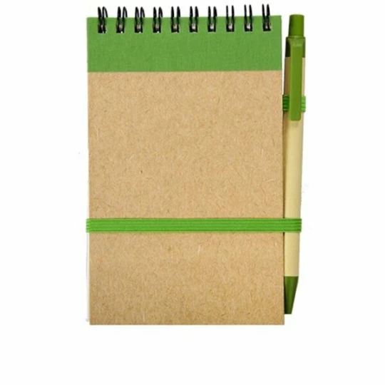 Notes Kraft 90x140/70k gładki z długopisem, zielony/beżowy (R73795.05)