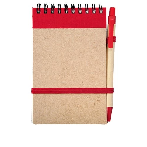 Notes Kraft 90x140/70k gładki z długopisem, czerwony/beżowy (R73795.08)