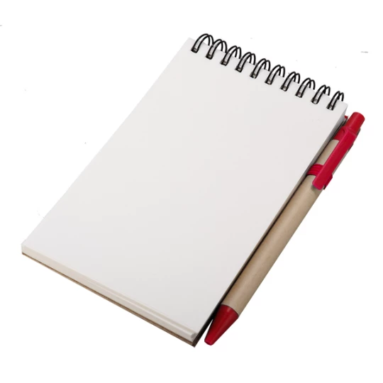 Notes Kraft 90x140/70k gładki z długopisem, czerwony/beżowy (R73795.08)