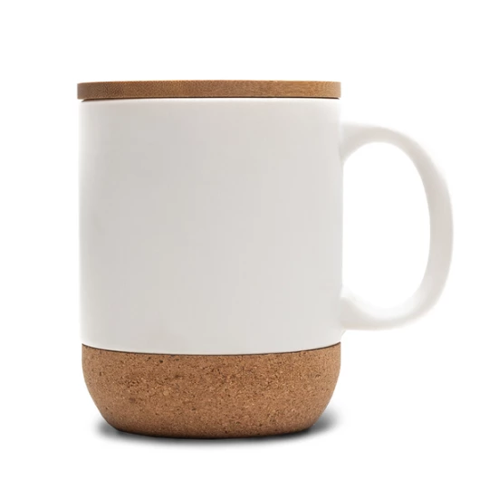 Kubek ceramiczny z bambusową przykrywką Giulia, biały (R85309.06)
