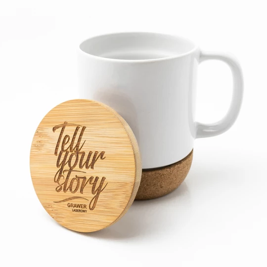 Kubek ceramiczny z bambusową przykrywką Giulia, biały (R85309.06)