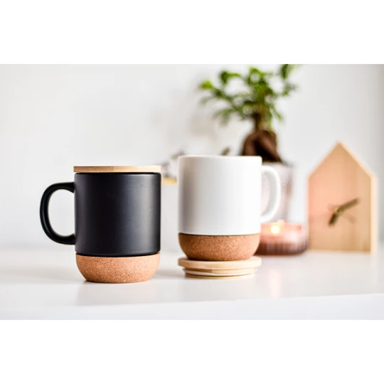 Kubek ceramiczny z bambusową przykrywką Giulia, biały (R85309.06)