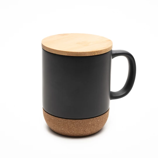 Kubek ceramiczny z bambusową przykrywką Giulia, czarny (R85309.02)