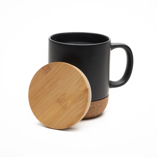 Kubek ceramiczny z bambusową przykrywką Giulia, czarny (R85309.02)