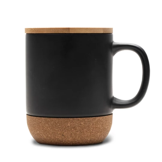 Kubek ceramiczny z bambusową przykrywką Giulia, czarny (R85309.02)