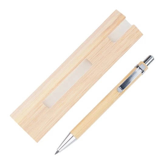 Bambusowy, wieczny długopis/ołówek w etui Lakimus, beżowy (R02315.13)
