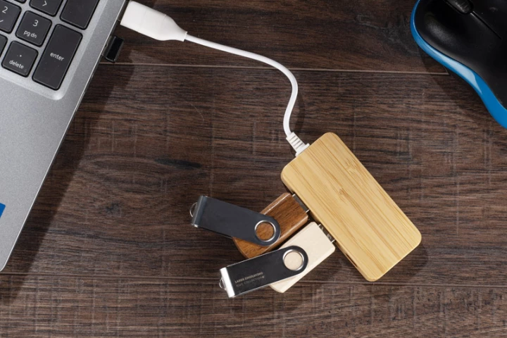 Rozdzielacz bambusowy HUB USB z wymienną wtyczką - RIVO (GA-09170-17)