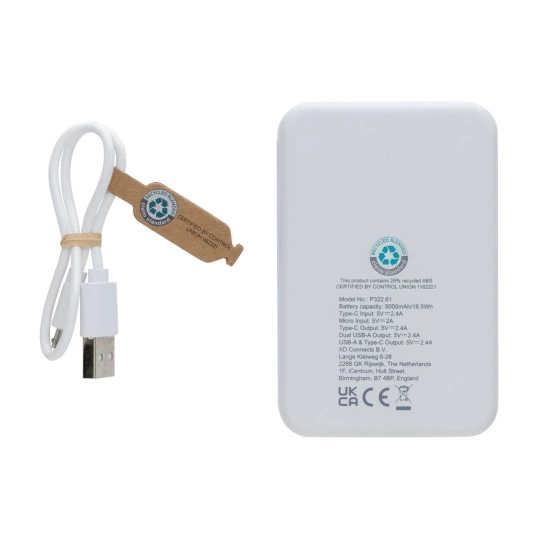 Power bank 5000 mAh, plastik z recyklingu (P322.613)