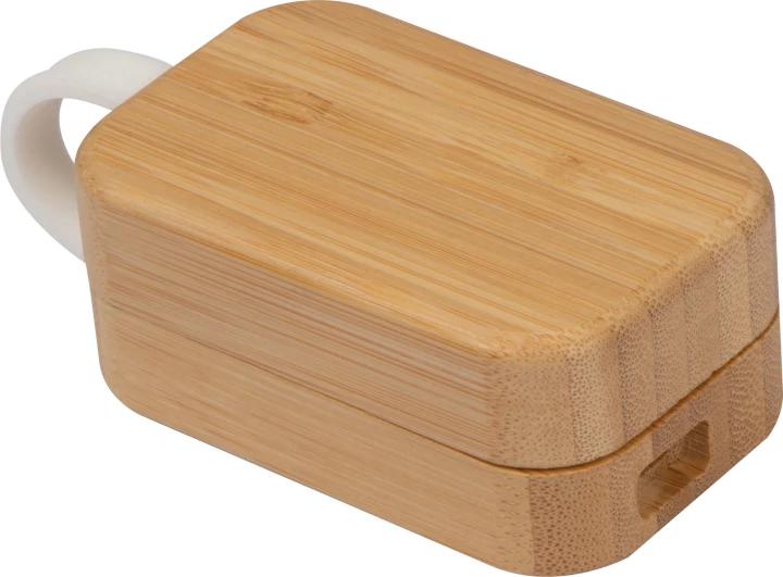 Słuchawki bezprzewodowe w bambusowym pudełku - beżowy - (GM-32579-13)
