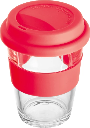 Szklany kubek z pokrywką 300 ml - czerwony - (GM-62572-05)