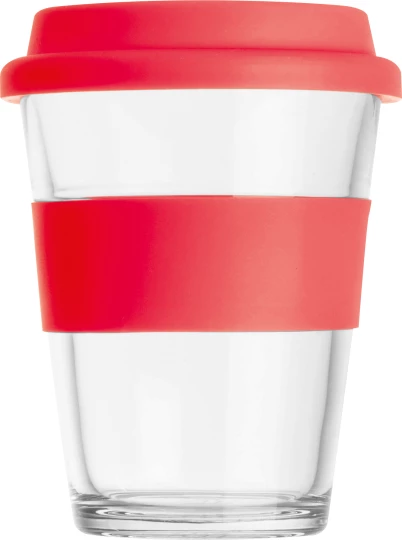 Szklany kubek z pokrywką 300 ml - czerwony - (GM-62572-05)