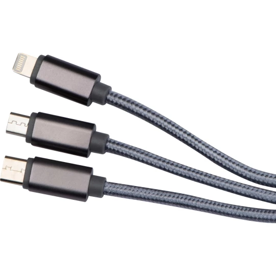 Długi kabel 3 w 1 - szary - (GM-32663-07)