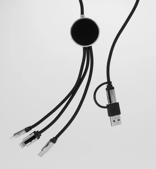 DŁUGI KABEL 4W1 Z PODŚWIETLANYM LOGO - czarny - (GM-EG0588-03)